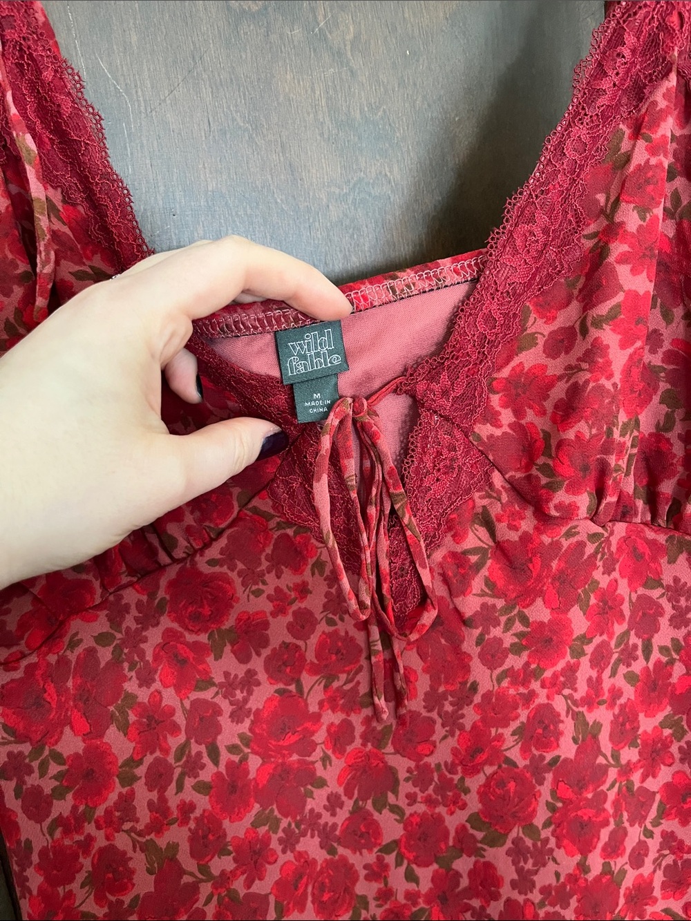 Wild Fable Red Floral Slip Dress with Lace Trim - Picture 2 of 2